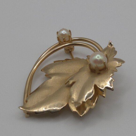 VTG MCM Brooch Layered Curled White Gold Tone Leaves Fall Cottage Cabincore Pin - Picture 8 of 14